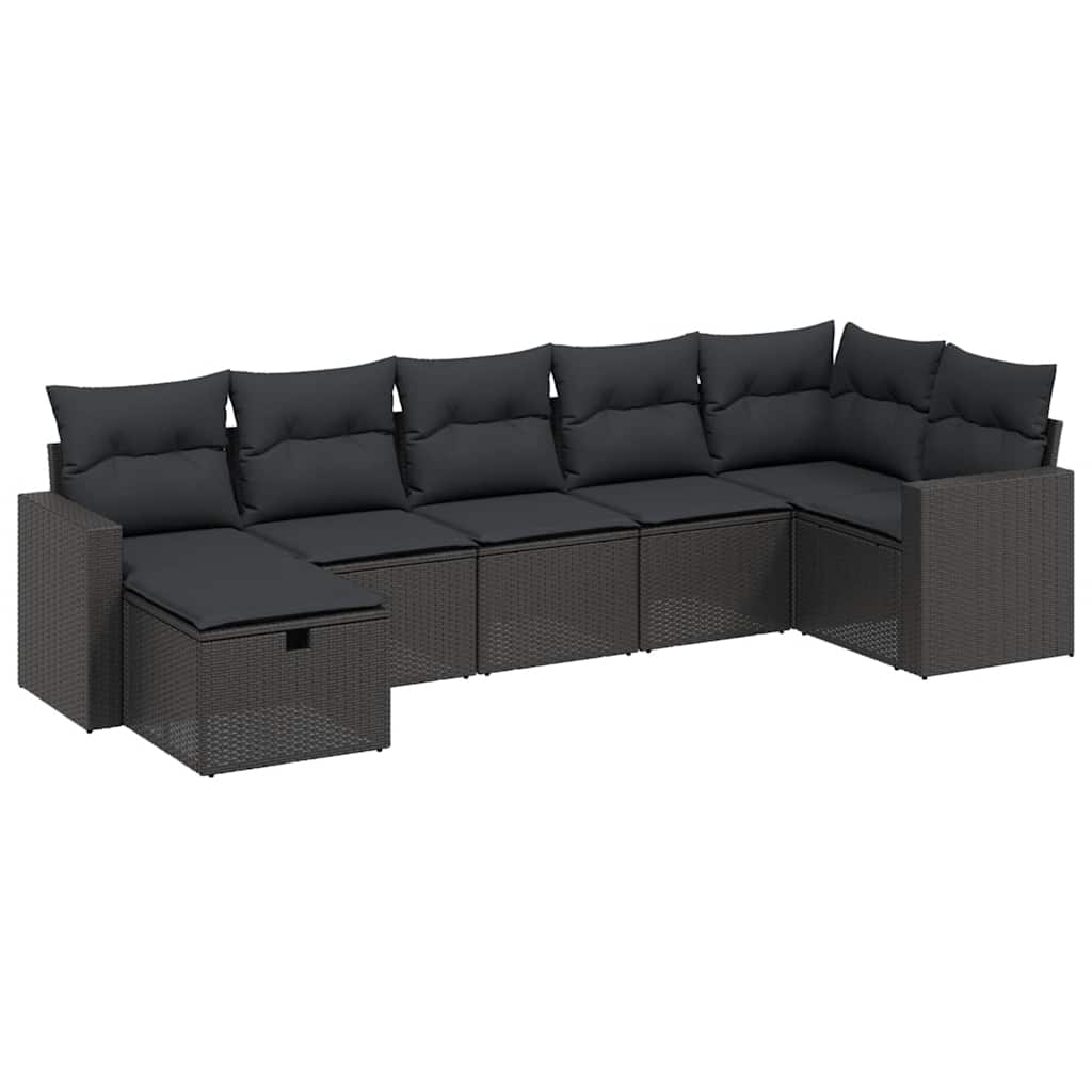 Set Divani da Giardino con Cuscini 7pz Nero Polyrattan | homemem39