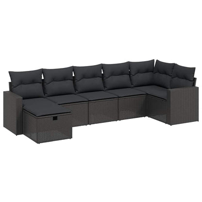 Set Divani da Giardino con Cuscini 7pz Nero Polyrattan | homemem39