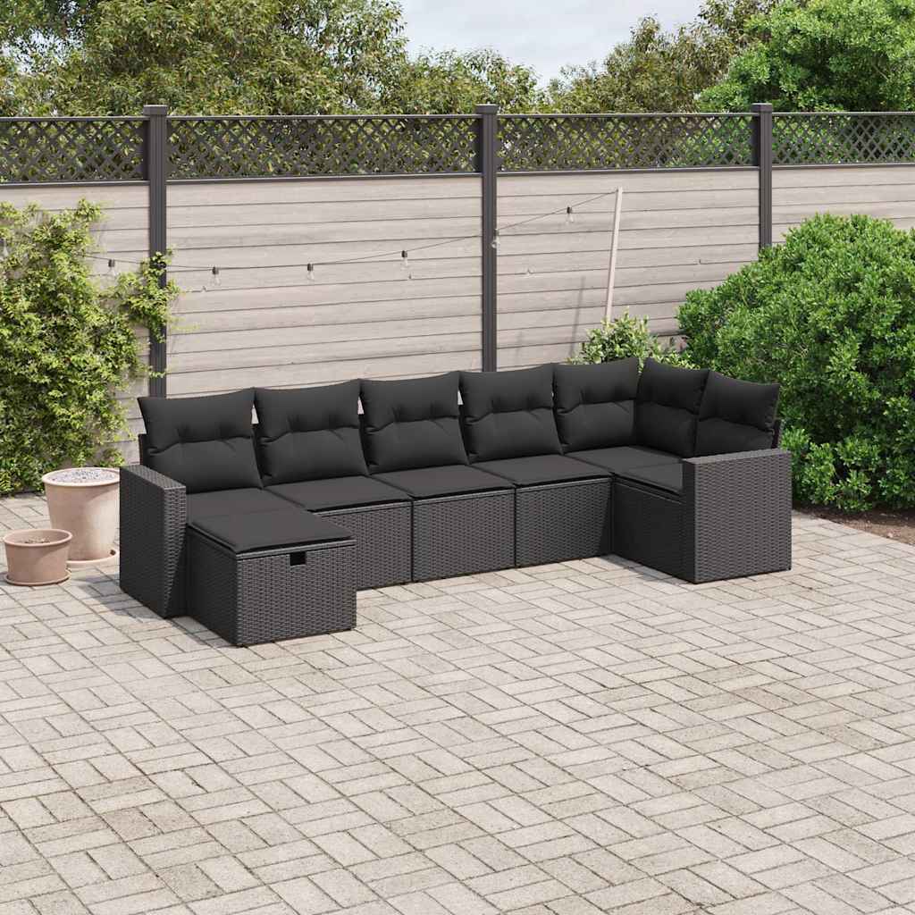 Set Divani da Giardino con Cuscini 7pz Nero Polyrattan | homemem39