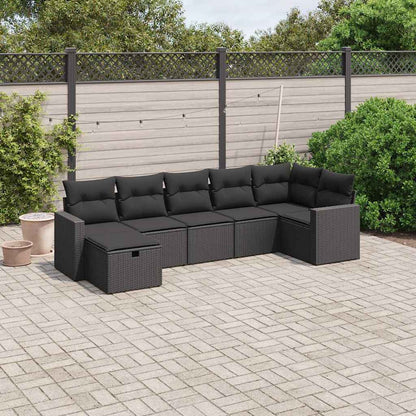 Set Divani da Giardino con Cuscini 7pz Nero Polyrattan | homemem39