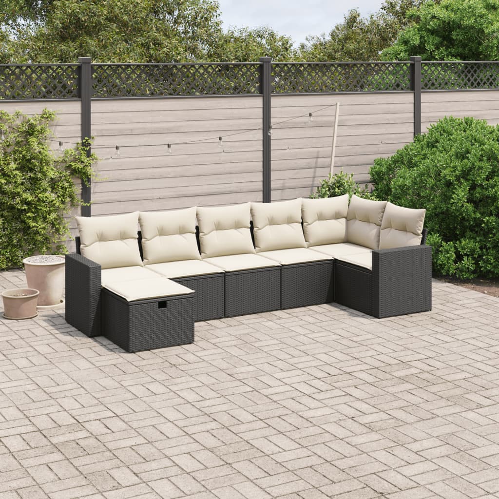Set Divani da Giardino con Cuscini 7pz Nero Polyrattan - homemem39