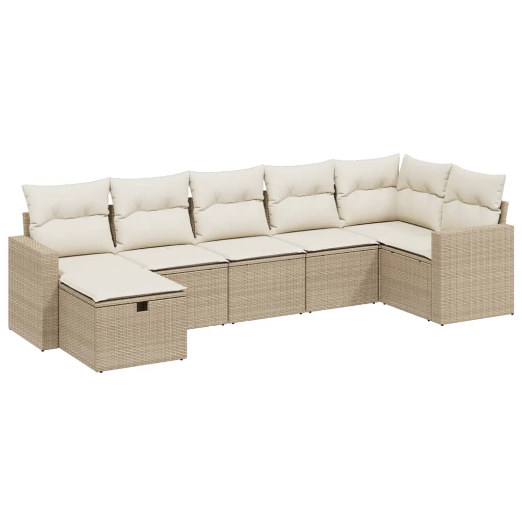 Set Divani da Giardino 7 pz con Cuscini Beige in Polyrattan - homemem39