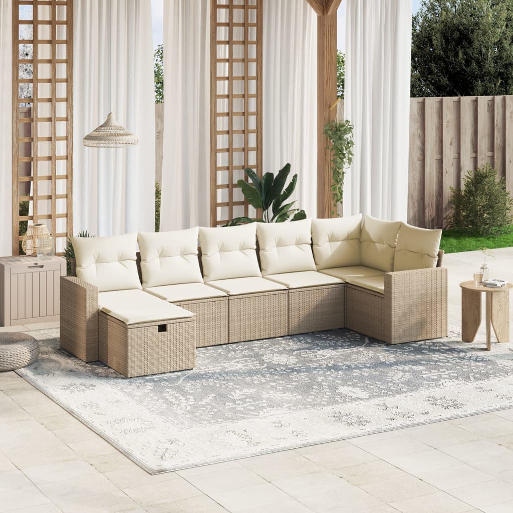 Set Divani da Giardino 7 pz con Cuscini Beige in Polyrattan - homemem39
