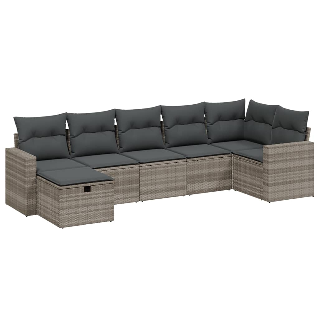 Set Divani da Giardino 7pz con Cuscini Grigio Chiaro Polyrattan - homemem39