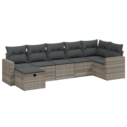 Set Divani da Giardino 7pz con Cuscini Grigio Chiaro Polyrattan - homemem39