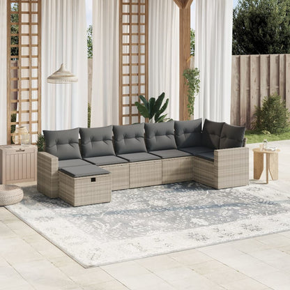 Set Divani da Giardino 7pz con Cuscini Grigio Chiaro Polyrattan - homemem39