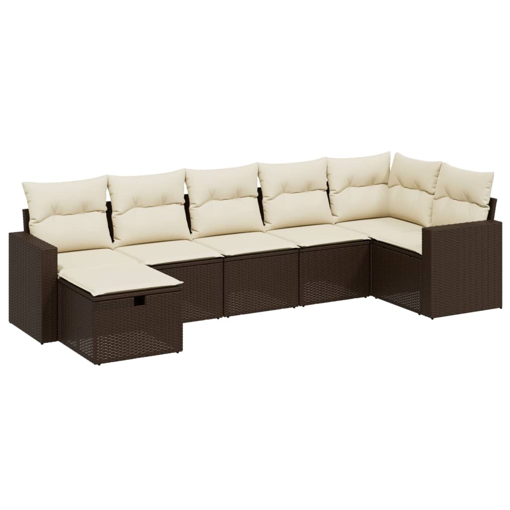 Set Divani da Giardino 7 pz con Cuscini Marrone in Polyrattan - homemem39