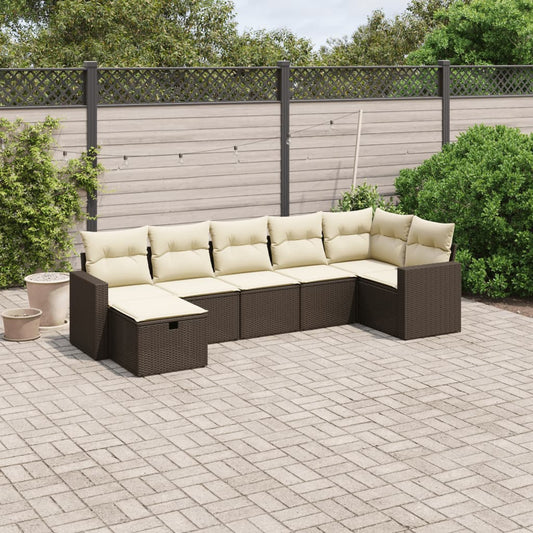 Set Divani da Giardino 7 pz con Cuscini Marrone in Polyrattan - homemem39