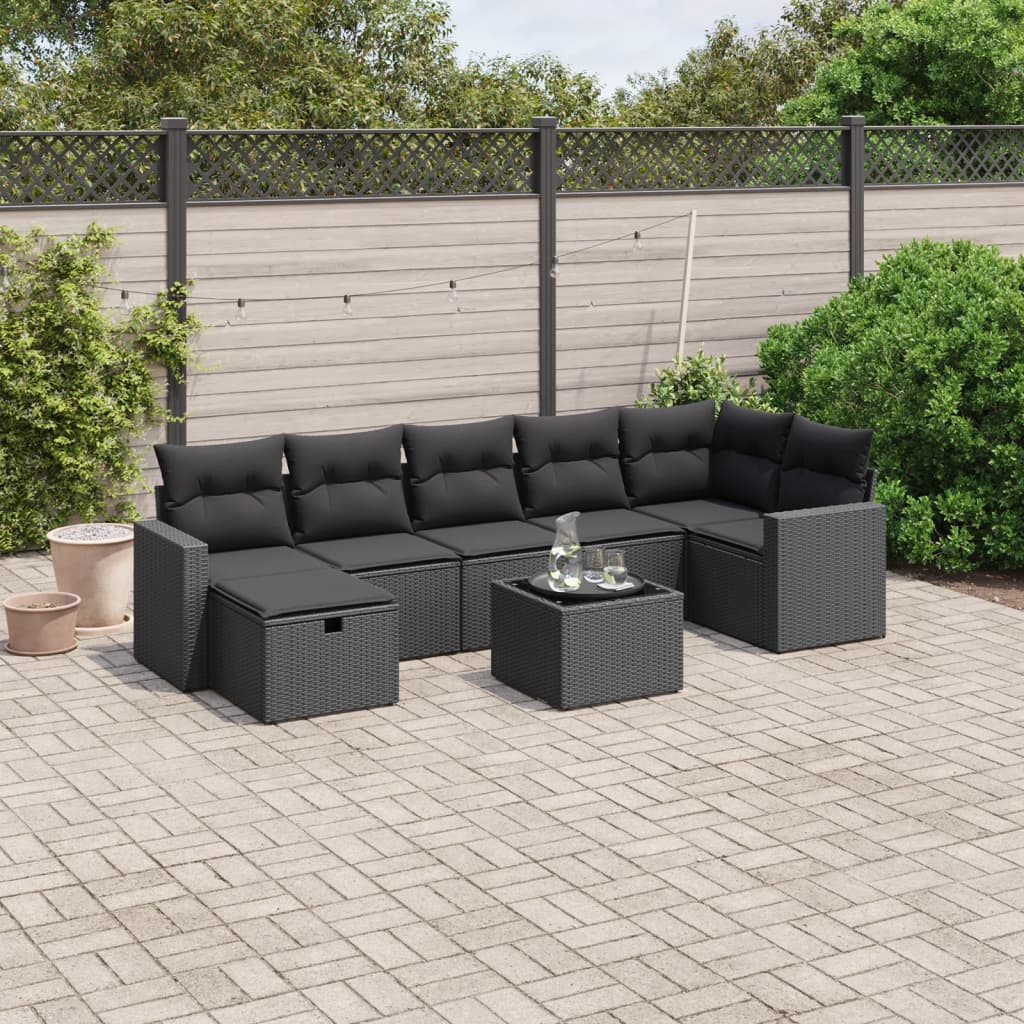 Set Divani da Giardino con Cuscini 8 pz Nero in Polyrattan | homemem39