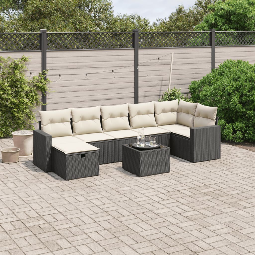 Set Divani da Giardino con Cuscini 8 pz Nero in Polyrattan - homemem39