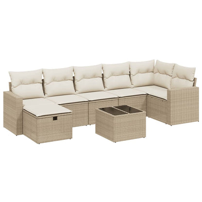 Set Divano da Giardino 8 pz con Cuscini Beige in Polyrattan | homemem39