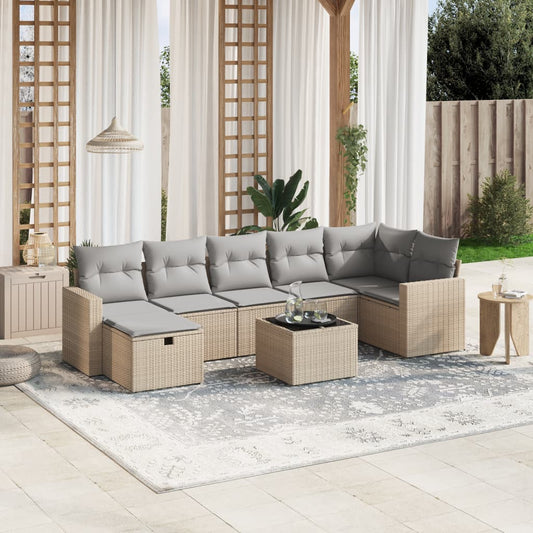 Set Divano da Giardino 8 pz con Cuscini Beige Misto Polyrattan - homemem39