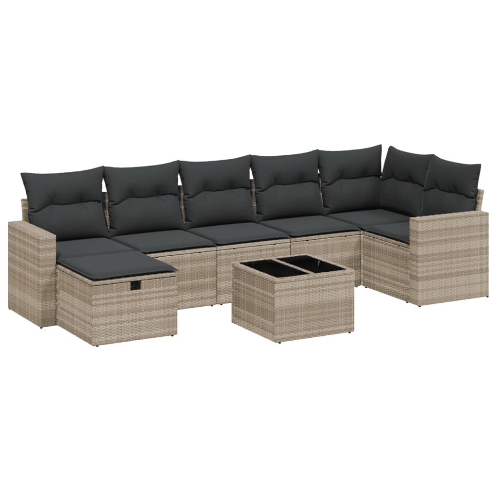 Set Divano da Giardino 8pz con Cuscini Grigio Chiaro Polyrattan - homemem39