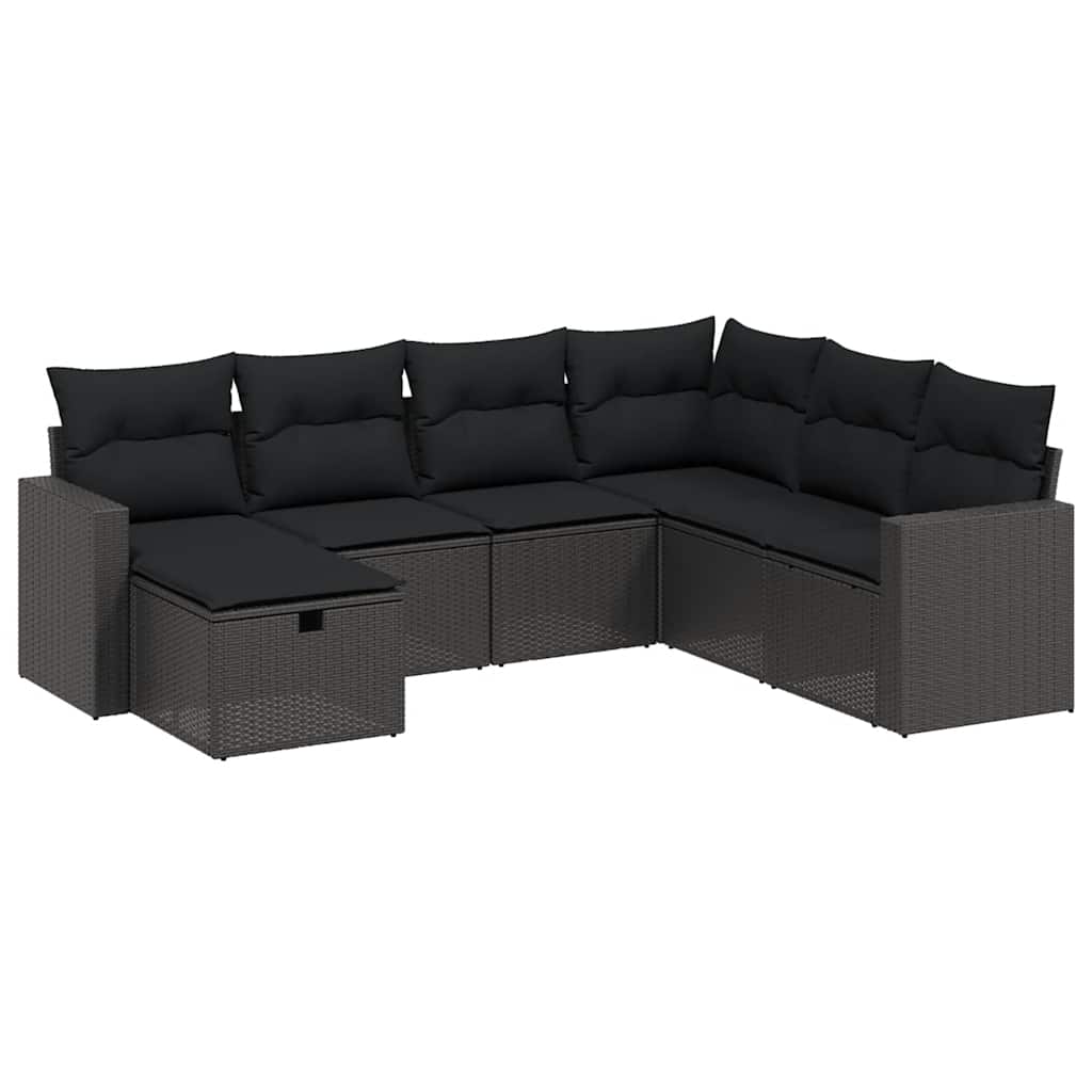 Set Divani da Giardino con Cuscini 7pz Nero Polyrattan | homemem39