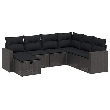 Set Divani da Giardino con Cuscini 7pz Nero Polyrattan | homemem39