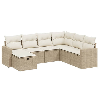 Set Divani da Giardino 7 pz con Cuscini Beige in Polyrattan | homemem39