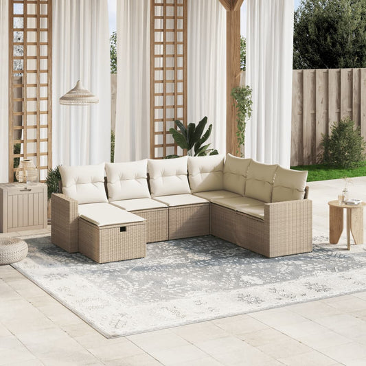 Set Divani da Giardino 7 pz con Cuscini Beige in Polyrattan - homemem39