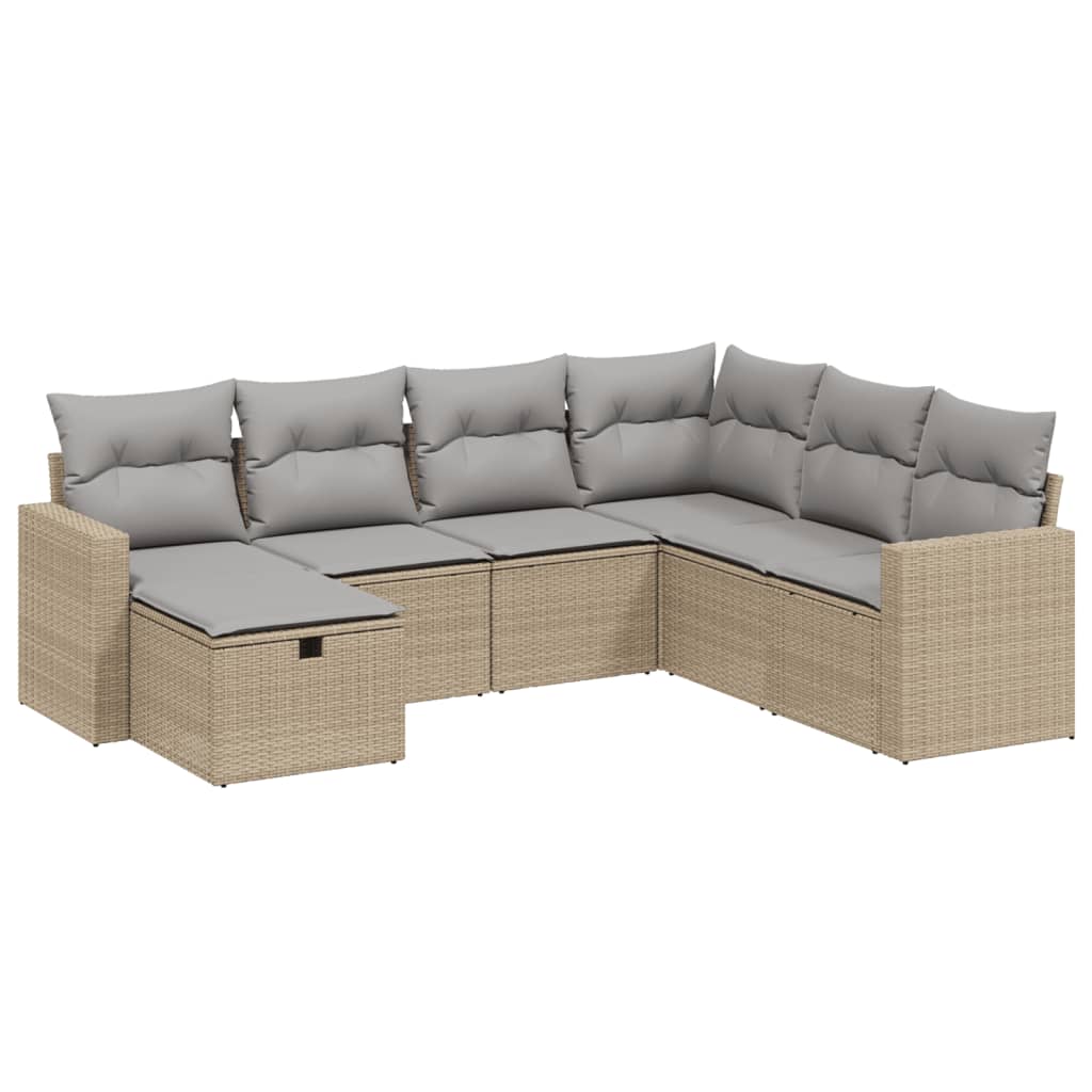 Set Divano da Giardino 7 pz con Cuscini Beige Misto Polyrattan - homemem39