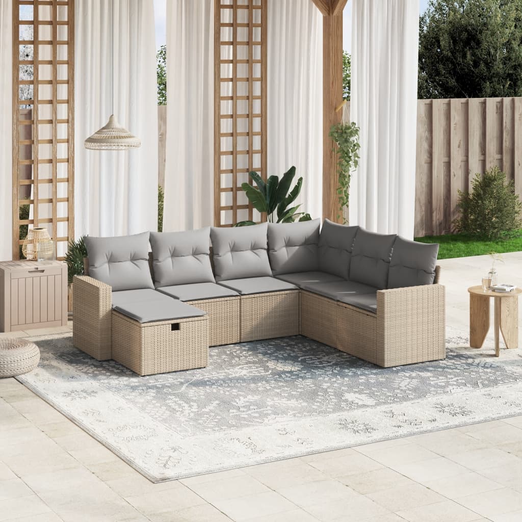 Set Divano da Giardino 7 pz con Cuscini Beige Misto Polyrattan - homemem39