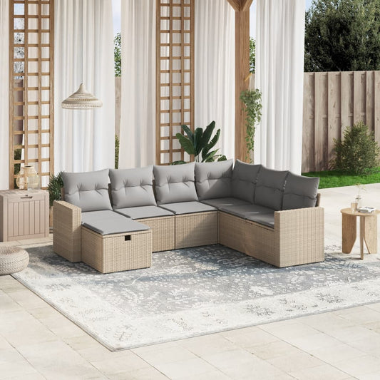 Set Divano da Giardino 7 pz con Cuscini Beige Misto Polyrattan - homemem39