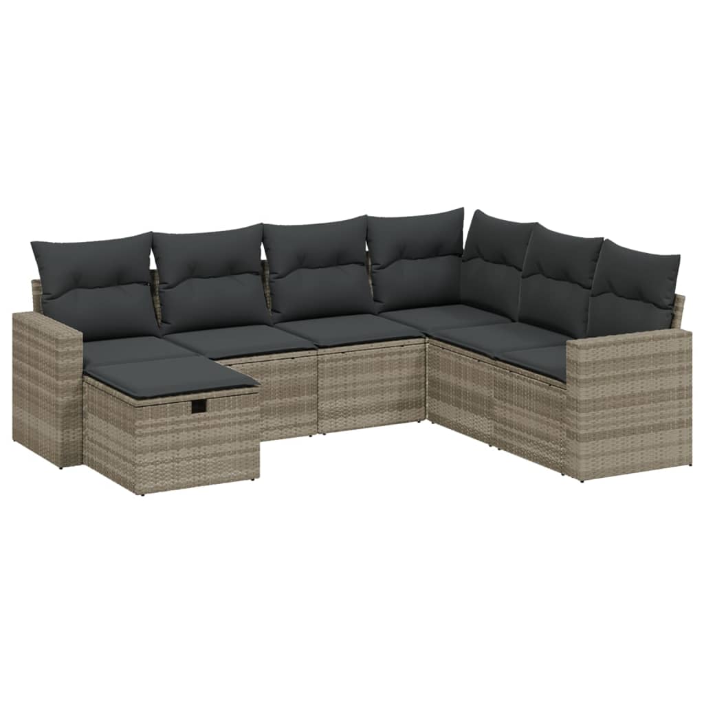 Set Divani da Giardino 7pz con Cuscini Grigio Chiaro Polyrattan - homemem39