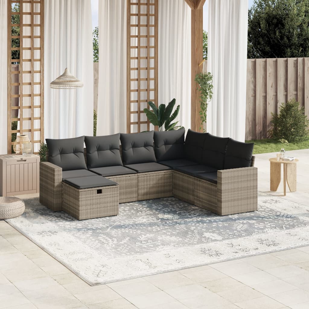 Set Divani da Giardino 7pz con Cuscini Grigio Chiaro Polyrattan - homemem39
