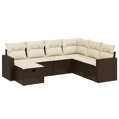 Set Divani da Giardino 7 pz con Cuscini Marrone in Polyrattan - homemem39