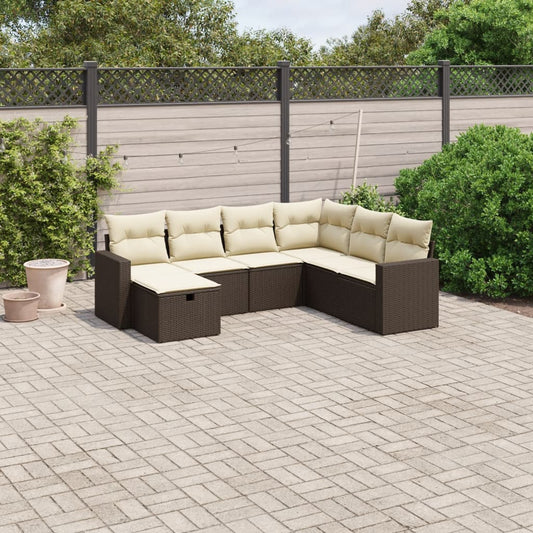 Set Divani da Giardino 7 pz con Cuscini Marrone in Polyrattan - homemem39