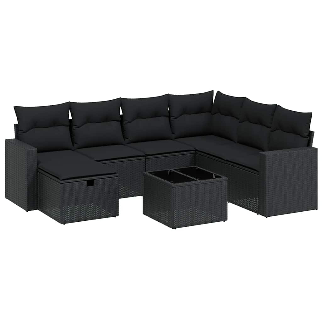 Set Divani da Giardino con Cuscini 8 pz Nero in Polyrattan | homemem39