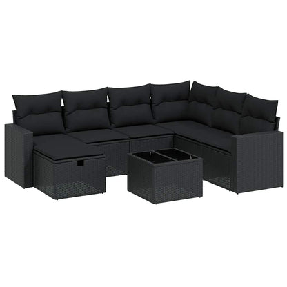 Set Divani da Giardino con Cuscini 8 pz Nero in Polyrattan | homemem39