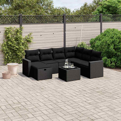Set Divani da Giardino con Cuscini 8 pz Nero in Polyrattan | homemem39