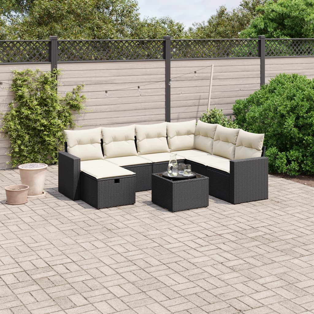 Set Divani da Giardino con Cuscini 8 pz Nero in Polyrattan - homemem39