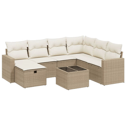 Set Divano da Giardino 8 pz con Cuscini Beige in Polyrattan - homemem39