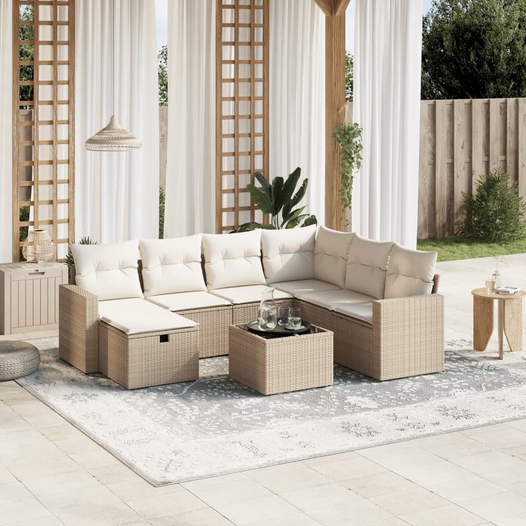 Set Divano da Giardino 8 pz con Cuscini Beige in Polyrattan | homemem39