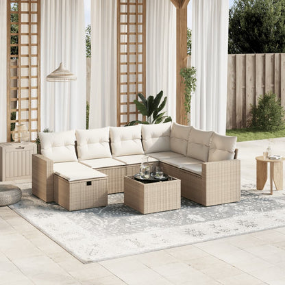 Set Divano da Giardino 8 pz con Cuscini Beige in Polyrattan | homemem39