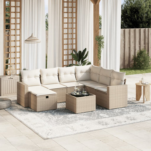 Set Divano da Giardino 8 pz con Cuscini Beige in Polyrattan - homemem39