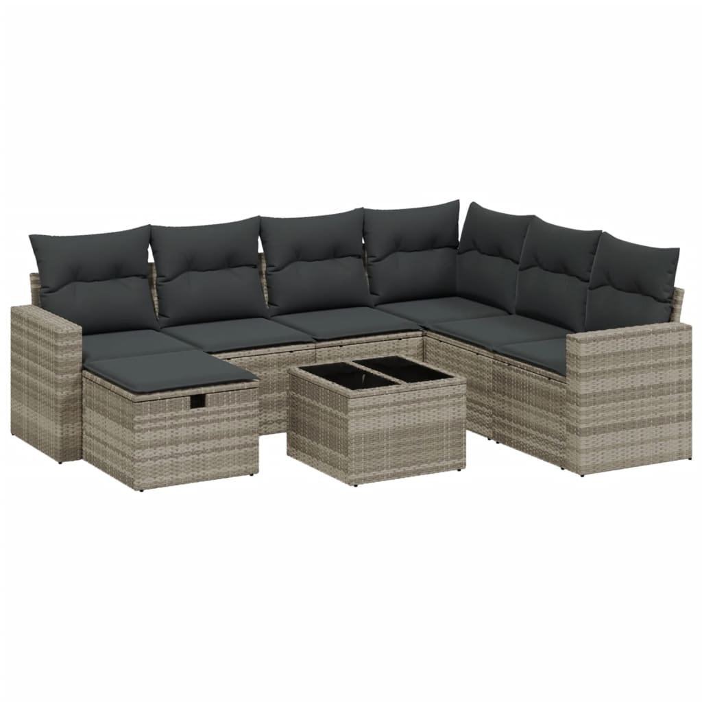 Set Divano da Giardino 8pz con Cuscini Grigio Chiaro Polyrattan - homemem39