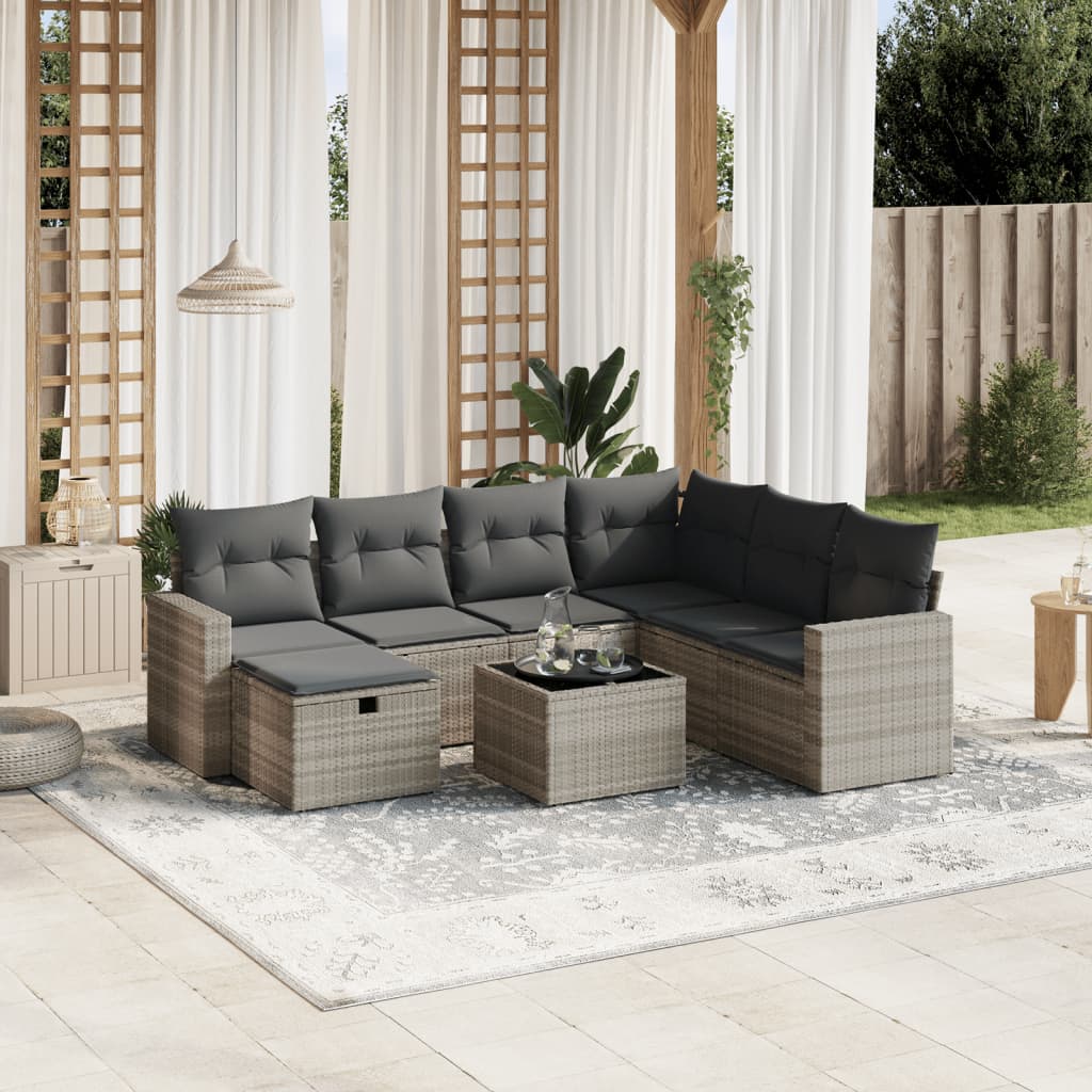 Set Divano da Giardino 8pz con Cuscini Grigio Chiaro Polyrattan - homemem39