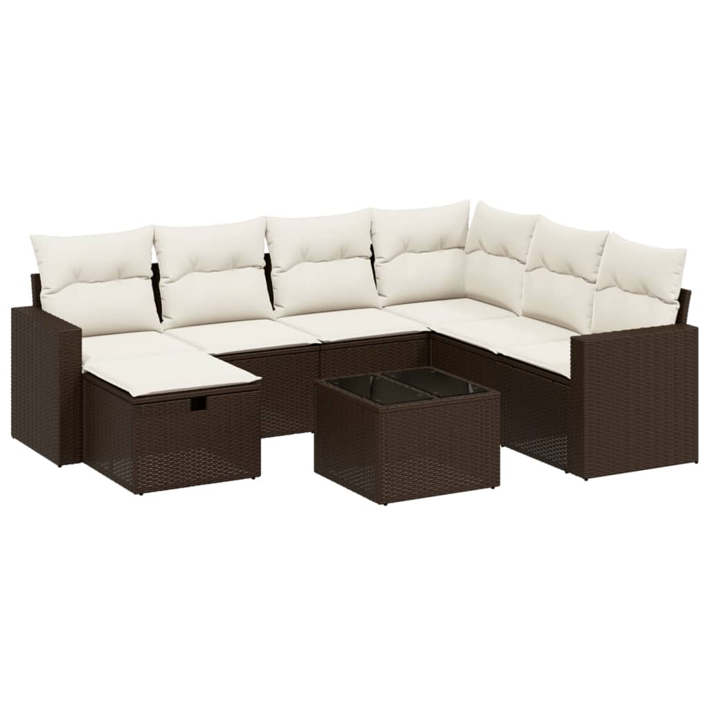 Set Divani da Giardino 8 pz con Cuscini Marrone in Polyrattan - homemem39
