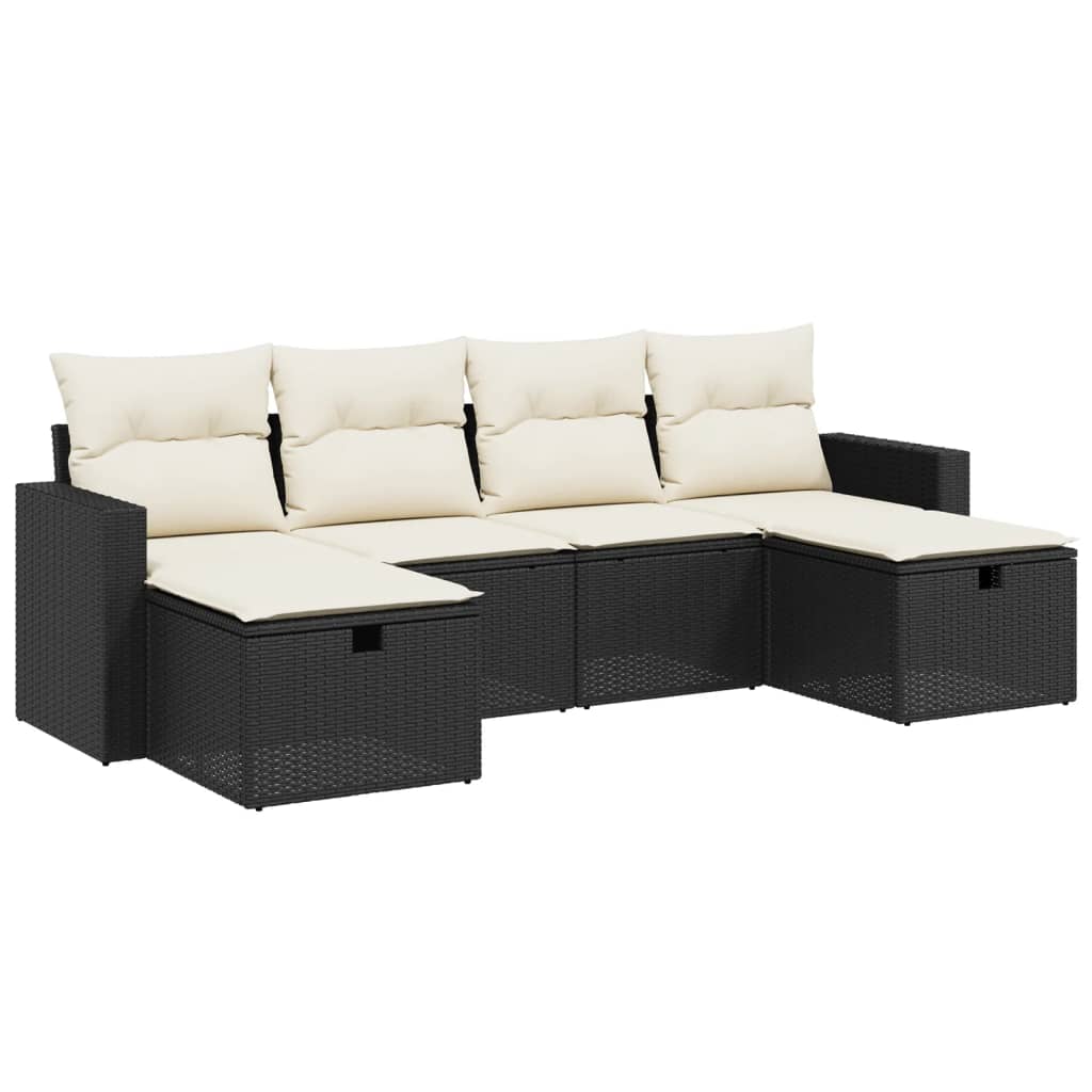 Set Divano da Giardino 6 pz con Cuscini Nero in Polyrattan - homemem39