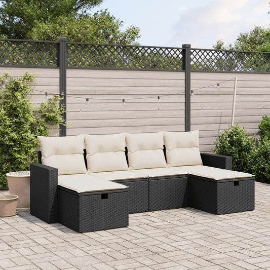 Set Divano da Giardino 6 pz con Cuscini Nero in Polyrattan - homemem39
