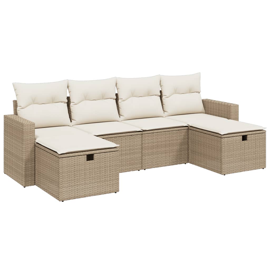 Set Divano da Giardino 6 pz con Cuscini Beige in Polyrattan - homemem39