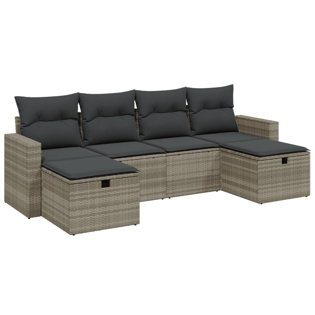 Set Divano da Giardino 6pz con Cuscini Grigio Chiaro Polyrattan - homemem39