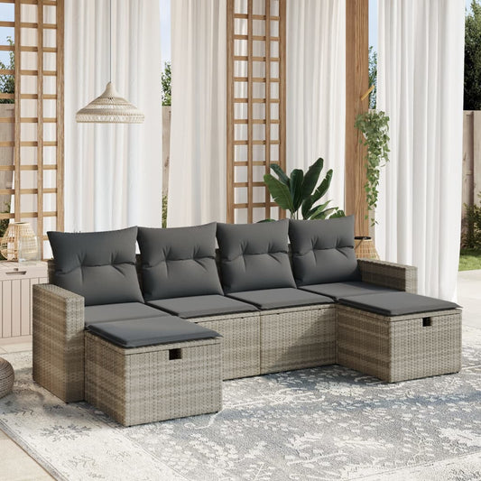 Set Divano da Giardino 6pz con Cuscini Grigio Chiaro Polyrattan - homemem39