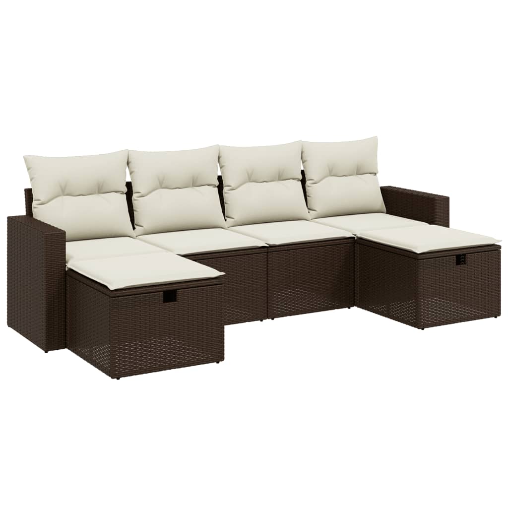 Set Divano da Giardino 6 pz con Cuscini Marrone in Polyrattan - homemem39