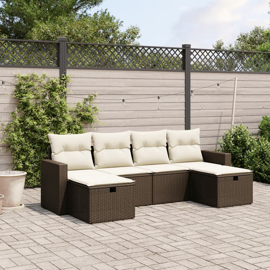 Set Divano da Giardino 6 pz con Cuscini Marrone in Polyrattan - homemem39