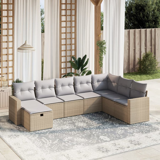 Set Divano da Giardino 8 pz con Cuscini Beige Misto Polyrattan - homemem39