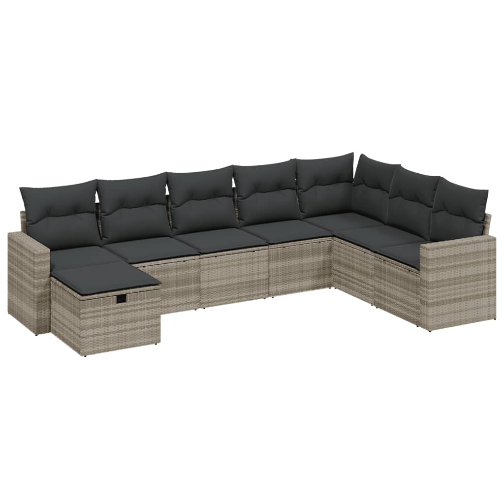 Set Divano da Giardino 8pz con Cuscini Grigio Chiaro Polyrattan