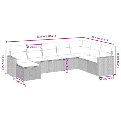 Set Divano da Giardino 8pz con Cuscini Grigio Chiaro Polyrattan