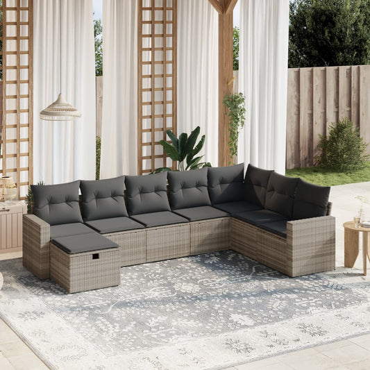 Set Divano da Giardino 8pz con Cuscini Grigio Chiaro Polyrattan - homemem39